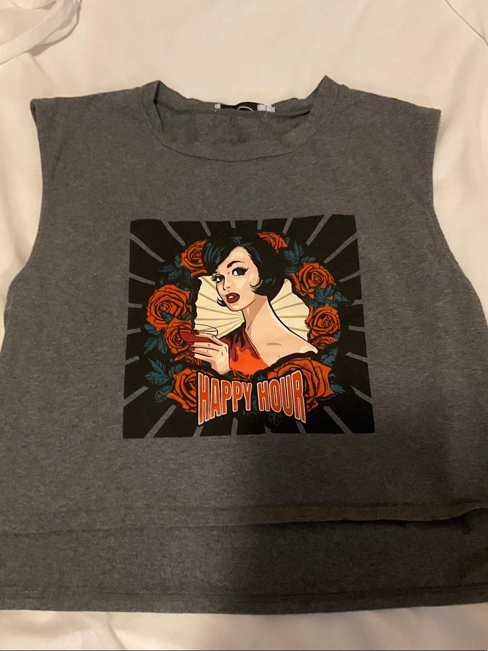By egreis Happy Hour' Graphic Muscle Tank Top large